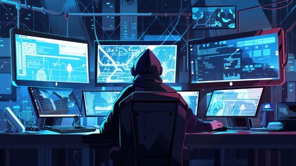 Hacker in a Futuristic Control Room
