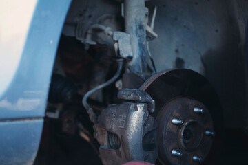 Mechanic tools engineering equipment car auto repair shop with copy space. Blurred background mechanical service. Heavy screw grungy rusted wrenches dirty screwdriver object. Industrial hardware set