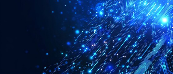 Blue background with glowing digital circuit lines vector presentation design, a 