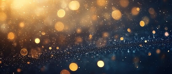 Wall Mural - A mesmerizing background of shimmering bokeh lights blending gold and blue hues, perfect for festive or elegant design projects.