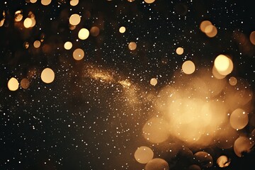 Wall Mural - A mesmerizing display of golden bokeh lights against a dark cosmic backdrop, creating a dreamy and enchanting atmosphere.