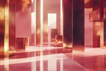 Wall Mural - A stunning abstract composition featuring reflective surfaces and warm colors, creating a surreal and immersive environment.