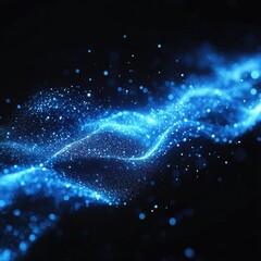 Wall Mural - A stunning blue light wave filled with sparkling particles, creating a vibrant and dynamic visual effect in a dark background.