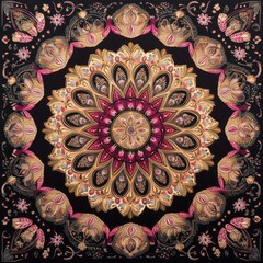 Wall Mural - A vibrant mandala design featuring intricate patterns in deep colors, radiating harmony and artistic beauty.