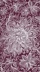Wall Mural - Elegant floral pattern design with intricate white flowers on a rich burgundy background, perfect for various creative projects.