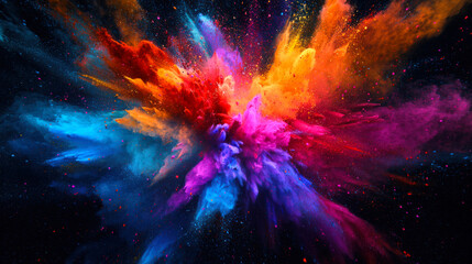 Wall Mural - a juicy explosion of a big star in black space. holi festival of colors. the explosion consists of a