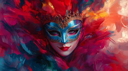 Wall Mural - Abstract art. colorful painting art of a woman with venetian carnival mask and costume. background illustration. generative ai. Venetian Carnival. Illustration