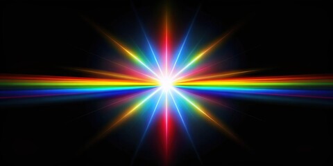 Canvas Print - Rainbow prism light flares overlay on black background, rainbow, prism, light, flare, overlay, black background