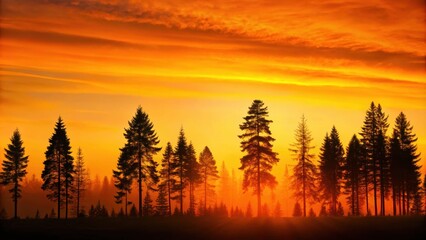 Silhouette of trees and forest against orange sunset, nature, landscape, silhouette, trees, forest, sunset, evening, dusk