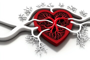 Poster - Minimalist heart and blood vessels diagram, showing the major pathways of blood flow in a simple, clean design