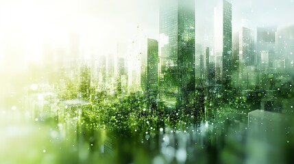 An abstract background with modern technology elements, dominated by green and white colors.