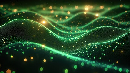 Wall Mural - an abstract tech background with green neon fiber optic lines, symbolizing the speed of data and mod