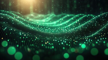 Wall Mural - an abstract tech background with green neon fiber optic lines, symbolizing the speed of data and mod