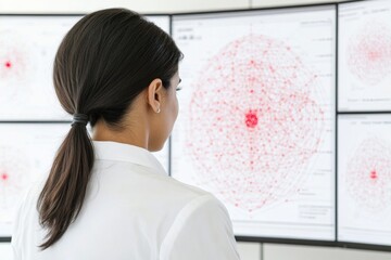 Aufkleber - South Asian Female Nutritionist Analyzing Data on Multiple Screens in High-Tech Office