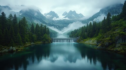 Naklejka na meble An alpine dam holds back water, generating sustainable energy in the fight against climate change.