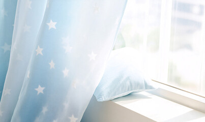 Wall Mural - curtains with star pattern on the window-generative ai