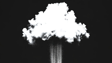 Wall Mural - A single white cloud against a black background with rain falling from it.