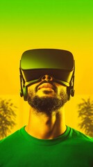 Aufkleber - Biracial Male Immersed in Virtual Reality in Modern Office Evening