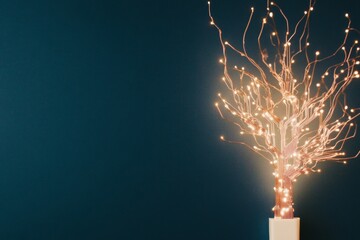 Poster - Minimalist Electronic Circuit Tree Silhouette Art on Dark Background with Glowing Branches