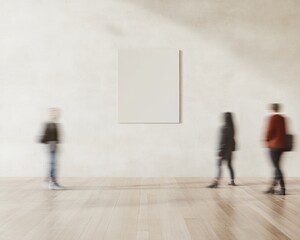 Aufkleber - Modern Indoor Gallery with Motion Blur and Blank Poster on Light Beige Plaster Wall