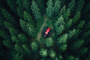 Sticker - Red Tractor in a Lush Forest