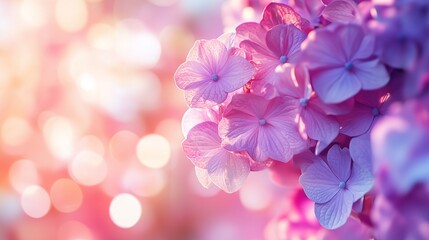 Hydrangea blue beauty macro flower vibrant color with sun light