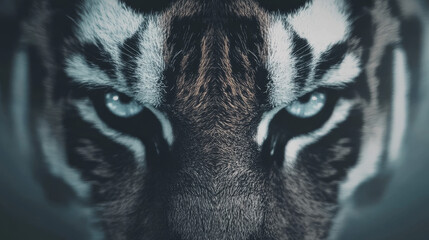 Canvas Print - A close-up of a tiger's intense blue eyes, showcasing the wild beauty of this magnificent creature.