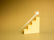 © tete_escape - Business growth, goal and success concept. White glow arrows rising up on modern stair steps as growing graph diagram performance, progress chart, isolated on yellow golden background with copy space.