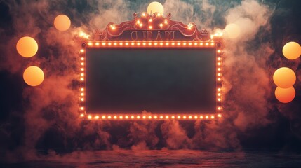 Poster - Illuminated Marquee Sign with Ornate Frame and Smoke