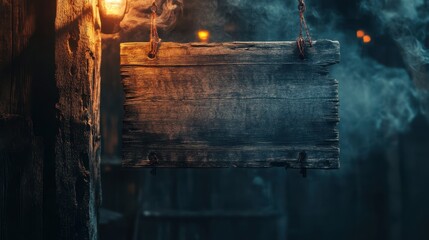 Poster - Wooden Sign Hanging in Smoky Atmosphere