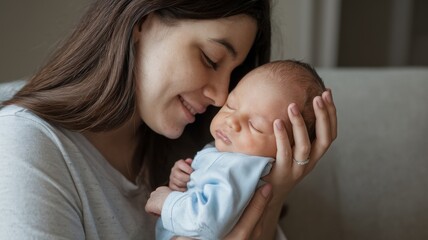 Tender moment between mother and baby, showcasing love and connection.