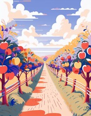 Canvas Print - Path through apple orchard