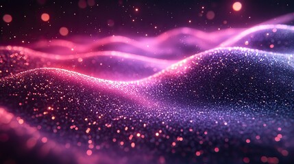 Wall Mural - a purple background filled with glowing particles resembling a stream, symbolizing information techn