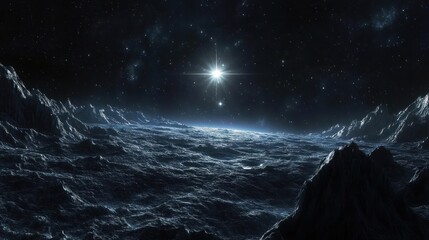 Wall Mural - a space scene with a bright star in the sky