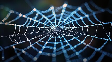 Wall Mural - a tech concept illustration of a network spider web with light dots, symbolizing advanced connectivi