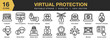 © spacepixel - Virtual Protection icon set. Editable Stroke Icon Collection. Includes virus attack, spyware, restriction, password, key, and More. Outline icons vector collection.