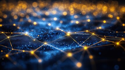 Wall Mural - a modern network concept featuring gold lines and dots on a premium blue background, symbolizing fut