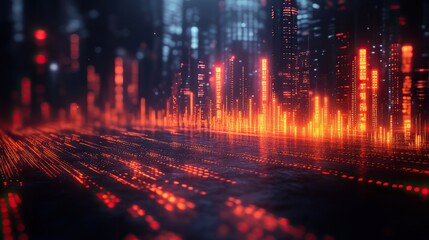Wall Mural - a panoramic abstract scene featuring digital financial charts with stock market growth and decline i