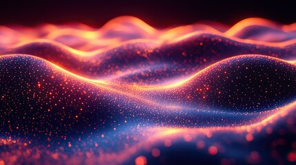 Wall Mural - a pattern of luminous, dynamic lines and curves, simulating signal transmission in technology and sc