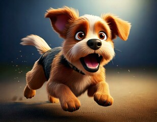 Wall Mural - Cute Cartoon Scared Dog Running Character 