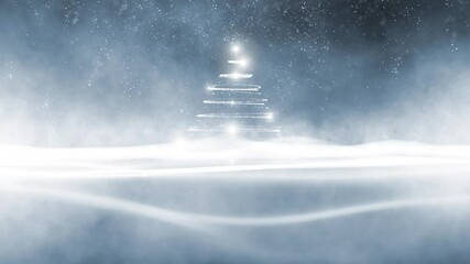 Wall Mural - bright glowing wavy snow landscape with looped christmas tree.