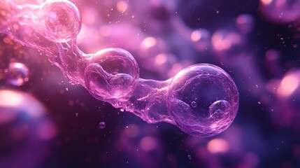 Wall Mural - a contemporary wallpaper featuring suspended bubbles in purple, evoking medical or advanced technolo