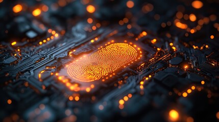 Wall Mural - a cyber technology security system featuring personal data protection with a fingerprint interface.