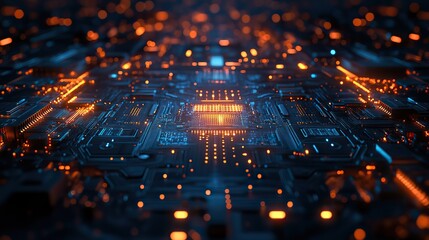 Wall Mural - a depiction of data processing within futuristic server circuit boards, illustrating digital data fl