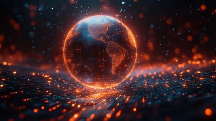 Wall Mural - a digital earth concept in the metaverse, combining virtual finance and business with abstract techn
