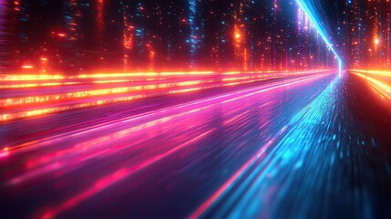 Wall Mural - a dynamic illustration of neon futuristic light flashes on a black background, ideal for banners and