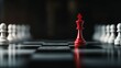 © Elmira - A vibrant red chess queen dominates a shiny chessboard, encircled by faceless white pawns. The strong shadows highlight themes of leadership and competition