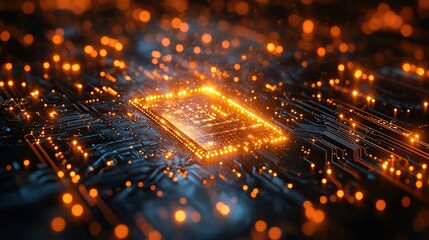 Wall Mural - a futuristic circuit board design representing quantum computer technologies, including waves and ai
