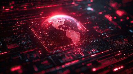 Wall Mural - a futuristic cyber space image with a digital globe, showcasing metaverse technology and connectivit