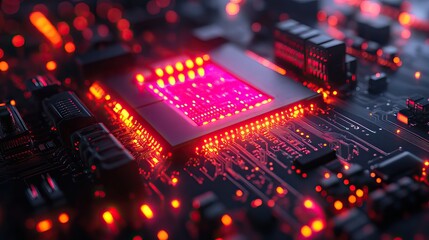 Wall Mural - a futuristic concept of data processing within server circuit boards, with vibrant color codes and d